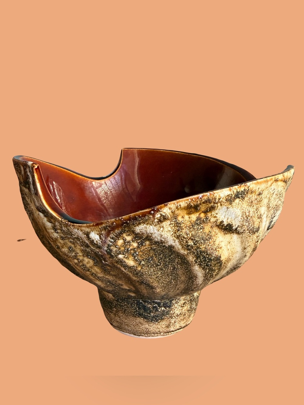 MCM Japanese Studio Pottery Ikebana Pedestal Bowl Sanded Brutalist Wabi Sabi